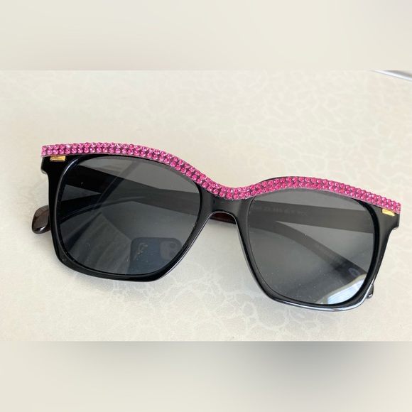 Foster Grant Accessories - Foster Grant Black Sunglasses with Pink Crystal Rhinestone Trim